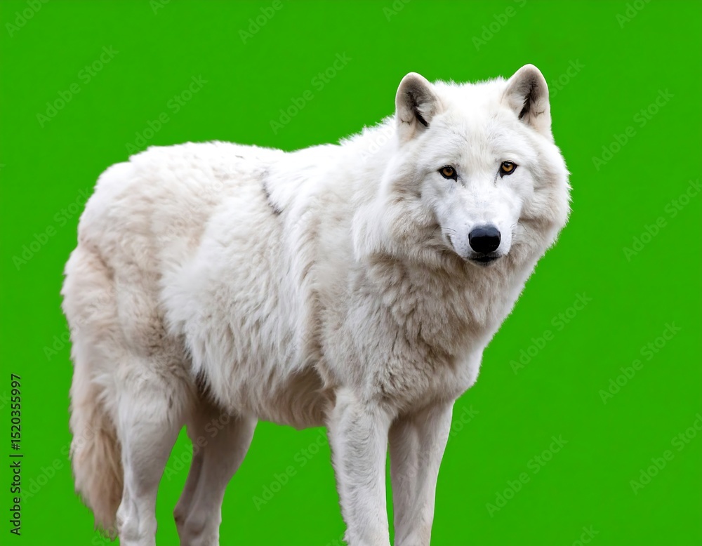 Obraz premium White wolf against a solid green background