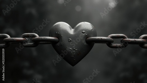 Dark metal heart chained between links