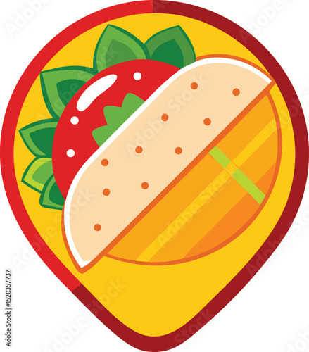 Colorful stylized taco icon illustration in a pinpoint shape design element