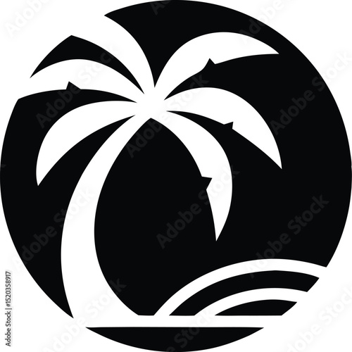 Elegant palm tree silhouette with tropical leaves and beach shadow design