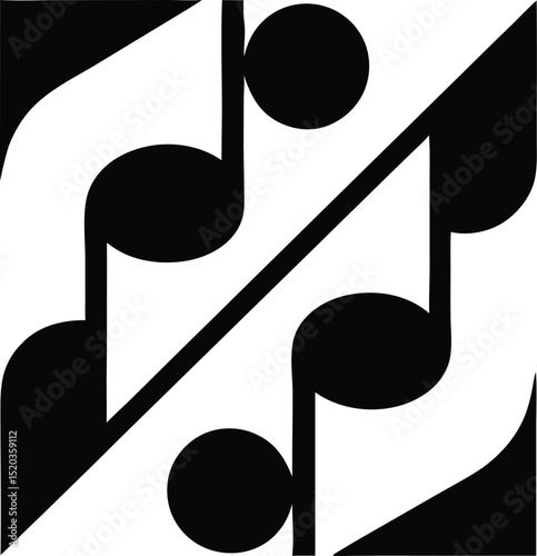Flat black and white design featuring minim musical notes for creative music designs