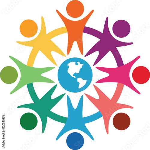 Global unity and community symbol of diverse people holding hands around the world