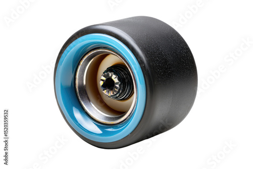 Single Black and Teal Skateboard Wheel Closeup