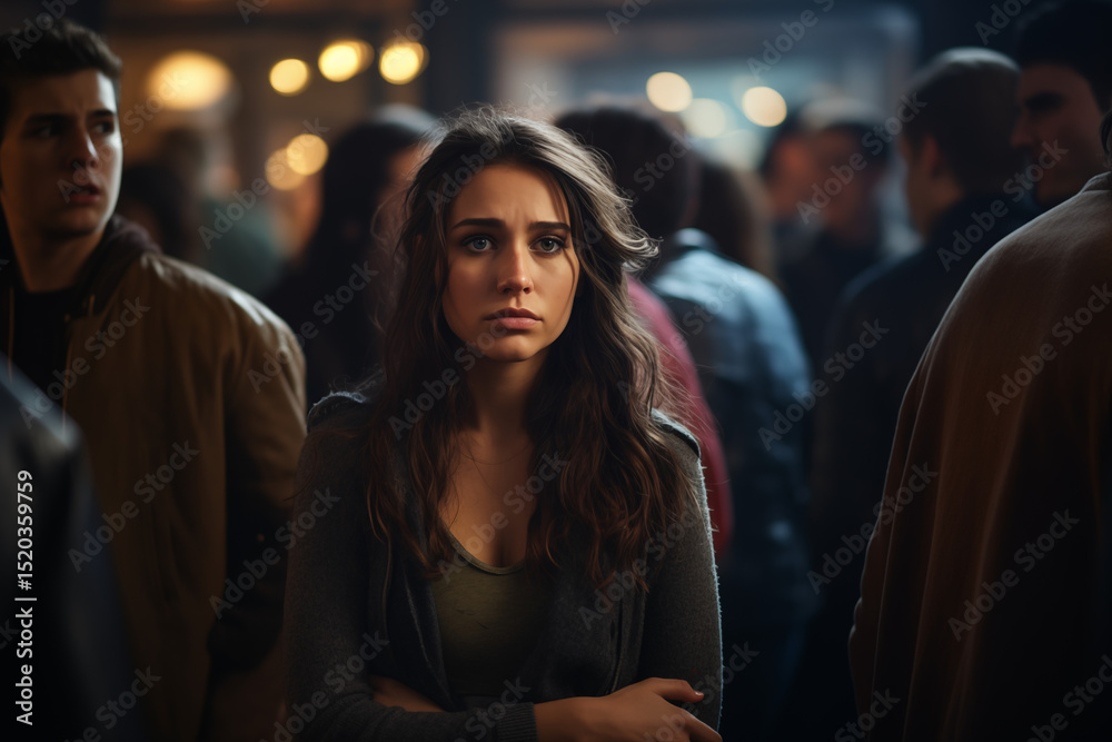Obraz premium Young Woman with Distressed Expression Showing Anxiety or Concern