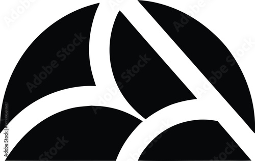 Minimalist black silhouette of a mountain landscape against a white background