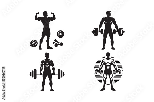 Bodybuilder Silhouette Vector Gym Fitness Muscle Icons for Workout Design