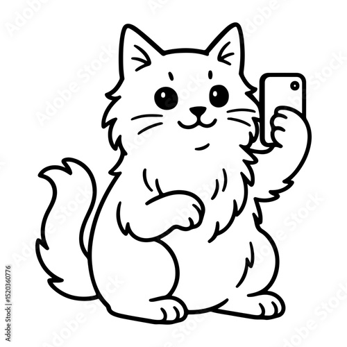 Cute Norwegian Forest Cat Selfie with Cellphone Handphone Simple Minimalist Design File for Laser Cutting