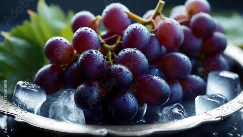 Juicy Red Grapes Chilled on Ice in Elegant Bowl Refreshing Summer Fruit Food Photography