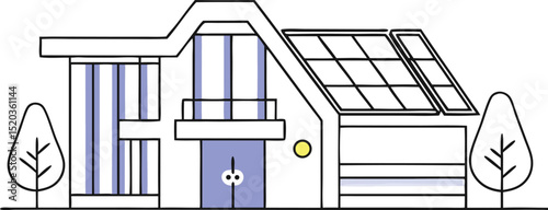 Modern house illustration in flat design style with sustainable energy panels