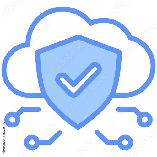 Cloud Security Icon Outline Blue