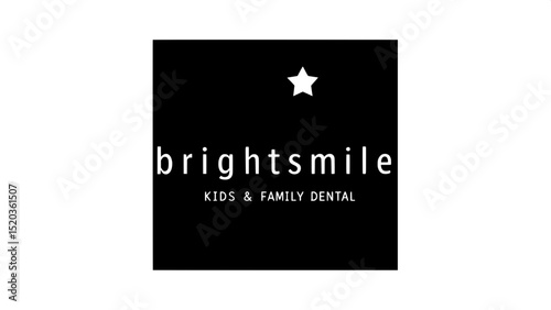 "Create a friendly and professional dental logo. A teal-green curved smile with a white star floats above the curve. Center the logo on black. 'BrightSmile' is written boldly above the mouth; 'KIDS & 