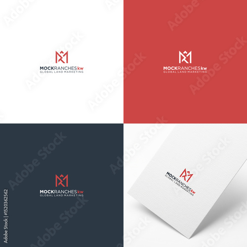 Four logo variations of MOCKRANCHESkw GLOBAL LAND MARKETING beneath Red emblem above the text