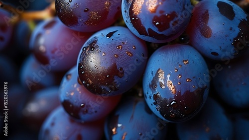 Lush Dark Grapes Closeup Dew Drops Rich Wine Harvest Autumn Vineyard Fruit