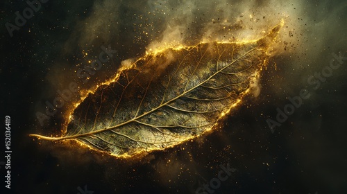 Golden Embers: A Leaf in Flame