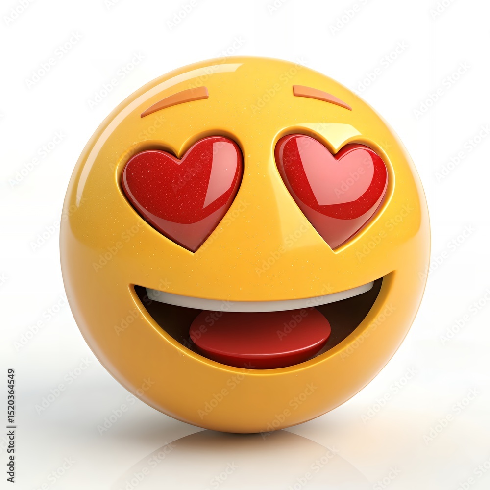 Fototapeta premium Love Emoji with Red Heart Eyes, 3D Rendering