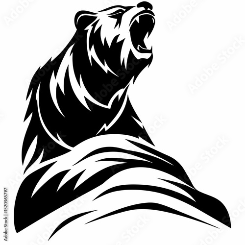 Roaring bear vector illustration black and white grizzly bear angry bear tattoo design animal graphic art