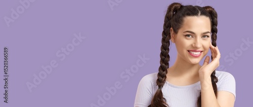 Happy stylish woman with br...