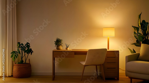 Warm Evening Atmosphere In Modern Home Office