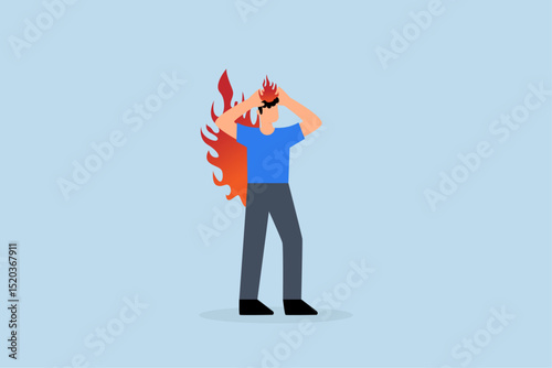 Employee burnout. Depressed employee got frustrated thinking about work.