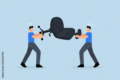 Business competition, businessmen compete in battle and pull the office manager chair.