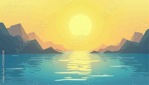 Landscape with mountains, sea and sun