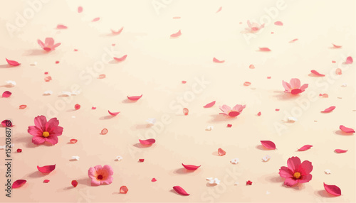 Pink Flower and Petal on Beige Background