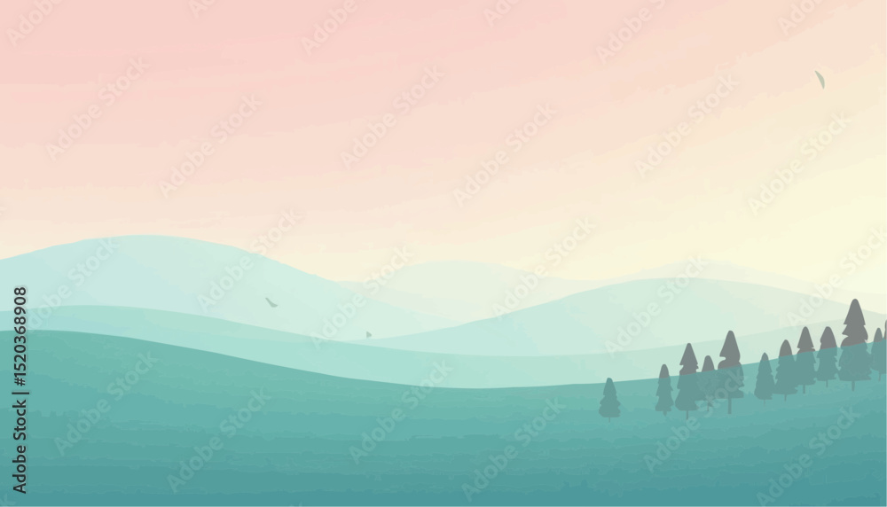 Obraz premium Minimalist Landscape with Hill and Tree
