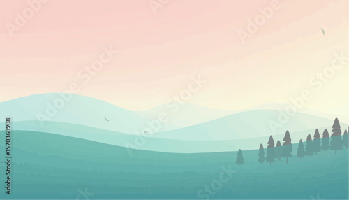 Minimalist Landscape with Hill and Tree
