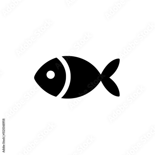 Bold black fish icon with minimal features, suitable for seafood, fishing, or aquatic themes