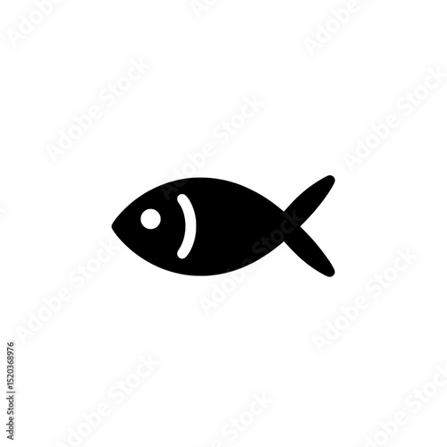 Minimalist fish icon with small eye and tail fin, representing aquatic wildlife or seafood