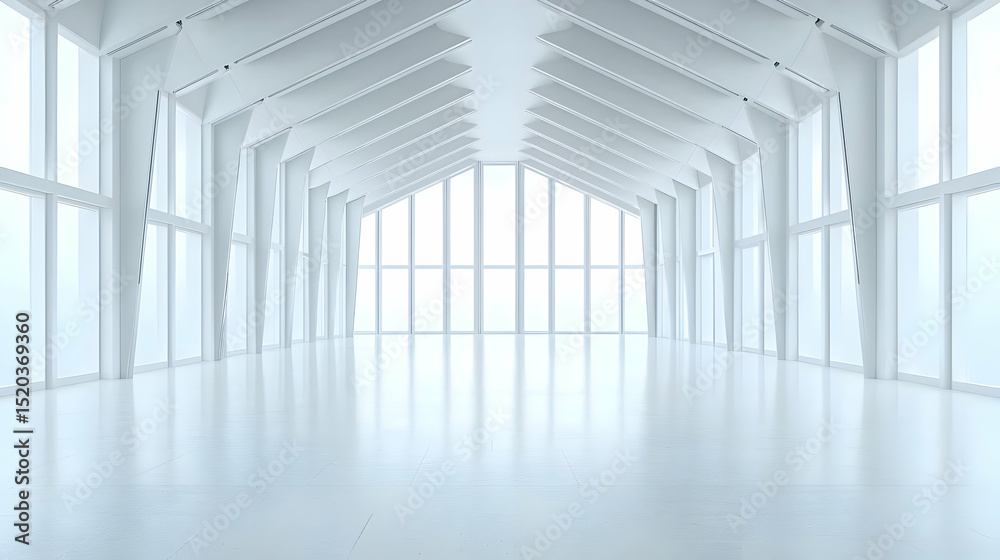 Fototapeta premium White Modern Empty Interior Room With Large Windows
