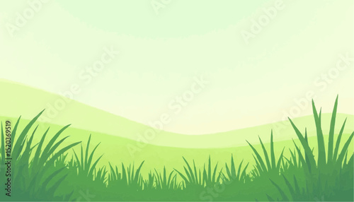 Green Landscape Illustration with Grass and Hills