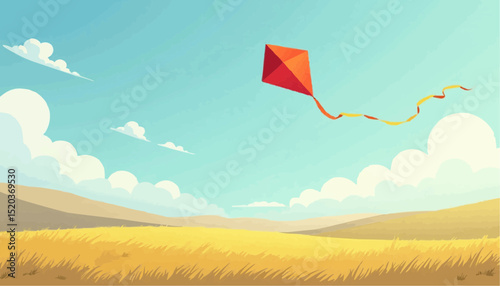 Red Kite Flying in Field