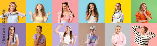 Fotografie Collage of many beautiful women with different hairdo on color background