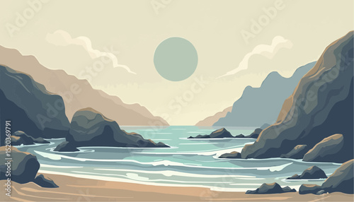 Coastal landscape with mountains ocean and sky