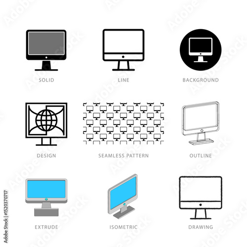 Each computer monitor icon has its own creative design, and each design can meet the needs of different jobs. Vector Illustration.
