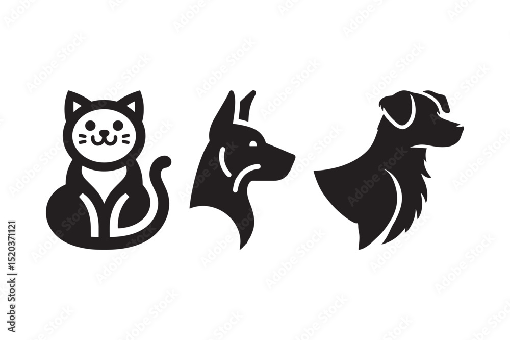 Fototapeta premium Cat and Dog Icon Set for Pet Logos and Veterinary Designs