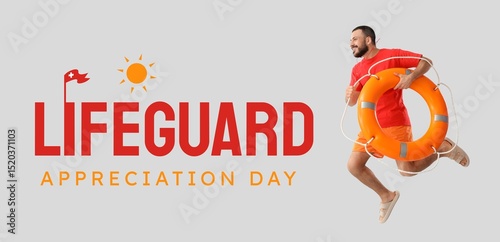 Jumping beach rescuer with ...