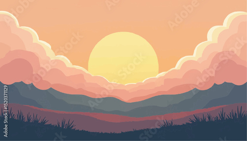 Mountain Sunset Vector Illustration