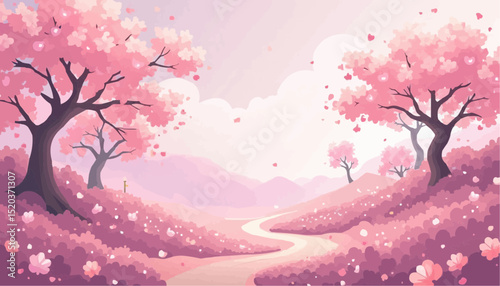 Cherry blossom tree landscape illustration