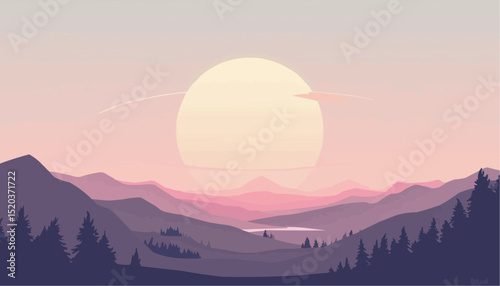 Landscape at Sunset - Minimalist Mountain Scene