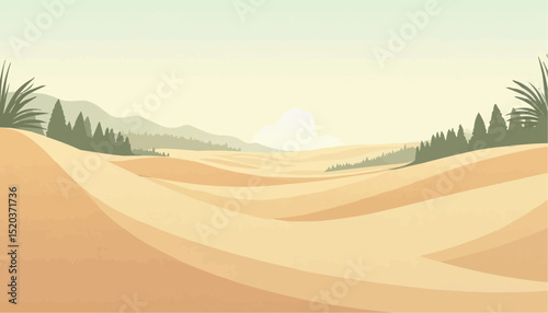 Desert Landscape with Sand Dunes and Mountains