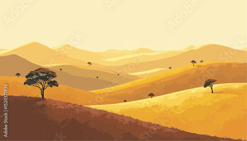 African Landscape with Trees and Rolling Hills