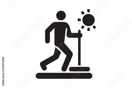 Icon of Hiker Walking in Sunlight with Stick Outdoor Adventure Symbol