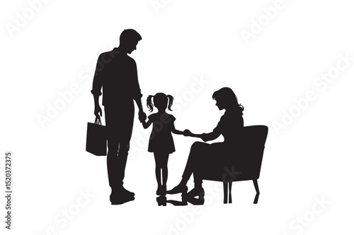 Silhouette of Family Interaction Father, Mother, and Daughter Bonding Moment Icon