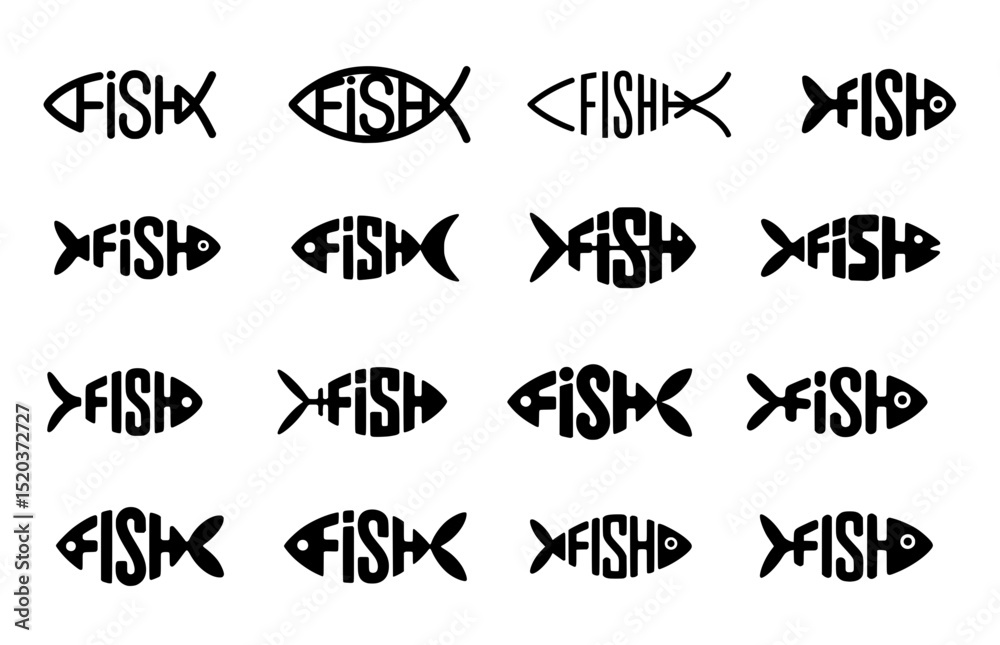 Obraz premium Collection of typographical fish icons spelling 