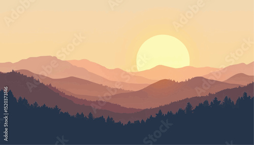 Mountain Range with Sunrise Illustration