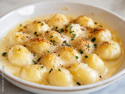 Creamy Italian Gnocchi with Cheese. Traditional Comfort Food Dish for a Tasty Dinner Experience