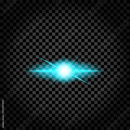 Blue flash burst. Cyan glowing rays. Electric spark effect. Vector symbol.