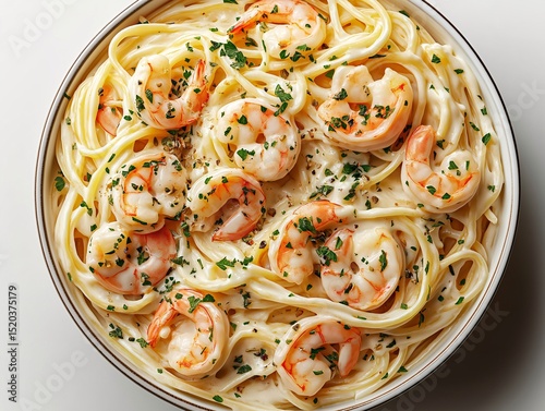 Creamy Shrimp Pasta Recipe. Delicious Italian Dinner with Savory Sauce and Fresh Garnish